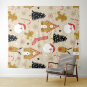 カラフルクリスマスシンボルのパターン タペストリー (インサイチュ(横))