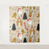 カラフルクリスマスシンボルのパターン タペストリー (正面)