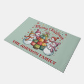 カラフルクリスマスツリーと雪だるま ドアマット (アングル)