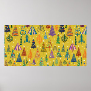 カラフルクリスマスツリーのシームレスなパターン背景 ポスター