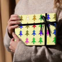 カラフルクリスマスツリーの冬のラッピング紙