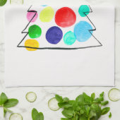 カラフルクリスマスツリーの水色 キッチンタオル (折り畳み)