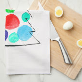 カラフルクリスマスツリーの水色 キッチンタオル (四つ折り)