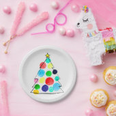 カラフルクリスマスツリーの水色 ペーパープレート (パーティー)