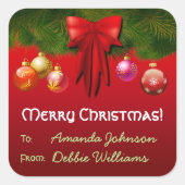 カラフルクリスマスツリーの装飾 スクエアシール (正面)