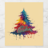 カラフルクリスマスツリーアート – Merry Christmas Deco ワインラベル (シングルラベル)