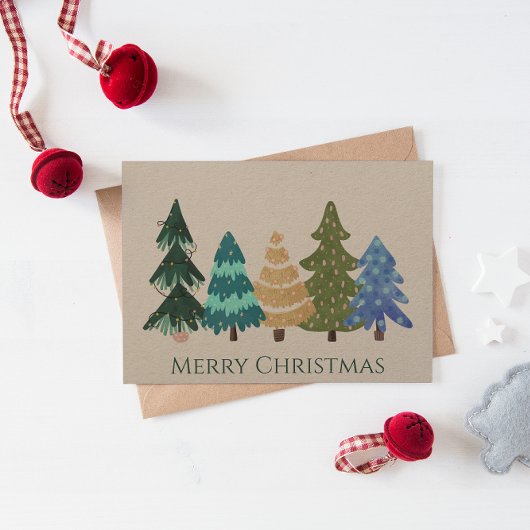 カラフルクリスマスツリーズクラフト紙ホリデーカード シーズンカード