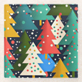 カラフルクリスマスツリーパターン ガラスコースター (正面)