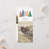 カラフルクリスマスツリー垂直2フォトファミリー カード (正面/裏面インサイチュ)