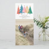 カラフルクリスマスツリー垂直2フォトファミリー カード (スタンド正面)