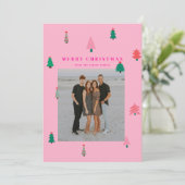 カラフルクリスマスツリー熱ピンクのクリスマスカード シーズンカード (スタンド正面)