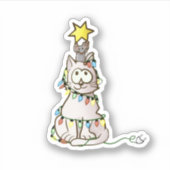 カラフルクリスマスツリー猫とマウスクリスマス シール (正面)