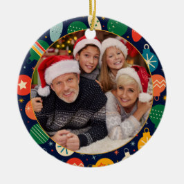 カラフルクリスマスパターンOne写真 セラミックオーナメント