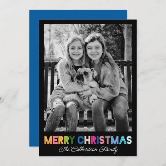 カラフルクリスマスファミリーフォトクリスマスカード (正面/裏面)