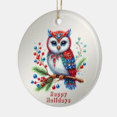 カラフルクリスマスフクロウオーナメント セラミックオーナメント (左)