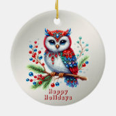 カラフルクリスマスフクロウオーナメント セラミックオーナメント (裏面)
