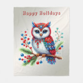 カラフルクリスマスフクロウフリースブランケット フリースブランケット (正面)