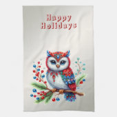 カラフルクリスマスフクロウホリデーキッチンタオル キッチンタオル (縦)