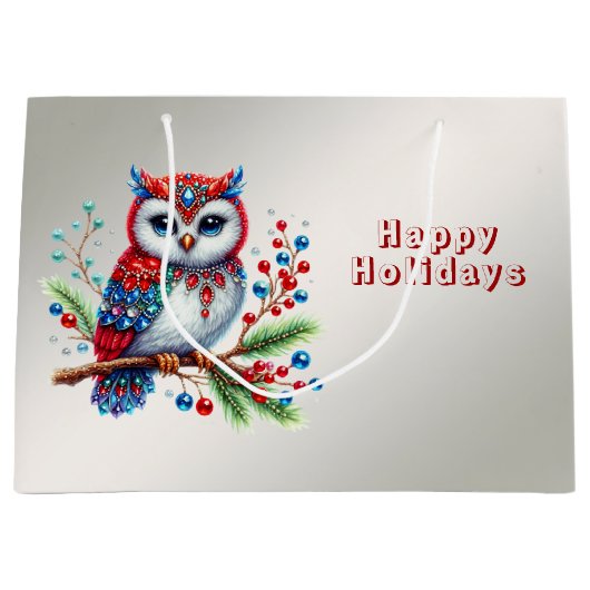 カラフルクリスマスフクロウ抱き枕 ラージペーパーバッグ (正面)