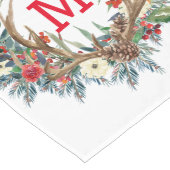 カラフルクリスマスフローラリースと〔雄ジカの〕枝角 ロングテーブルランナー (コーナー)