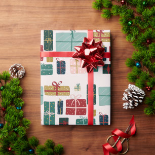カラフルクリスマスプレゼントの箱 ラッピングペーパー