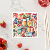 カラフルクリスマスプレゼント水彩模様 スタンダードカクテルナプキン (インサイチュ)
