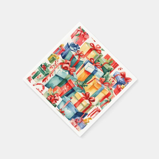カラフルクリスマスプレゼント水彩模様 スタンダードカクテルナプキン (角)