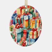 カラフルクリスマスプレゼント水彩模様 セラミックオーナメント (右)