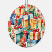 カラフルクリスマスプレゼント水彩模様 セラミックオーナメント (左)