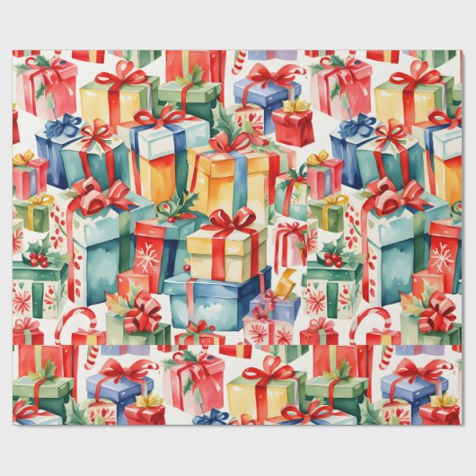 カラフルクリスマスプレゼント水彩模様 ラッピングペーパー (フラット)