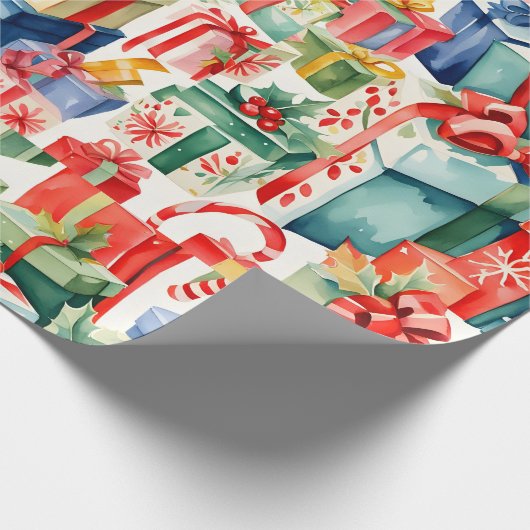 カラフルクリスマスプレゼント水彩模様 ラッピングペーパー (角)