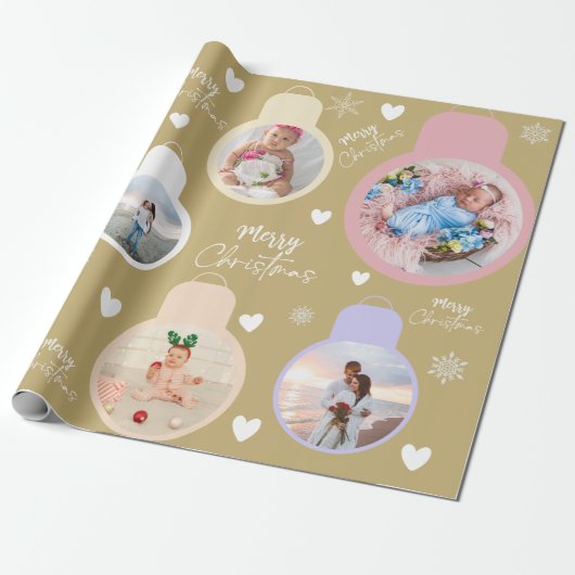 カラフルクリスマスベル名前をカスタムするとオーナメント ラッピングペーパー (アンロールド)