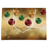 カラフルクリスマスボーカスタムブル文字 ラージペーパーバッグ (正面)