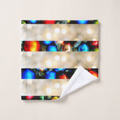 カラフルクリスマスボールとホワイトリッストライプト バスタオルセット (ウォッシュタオル)