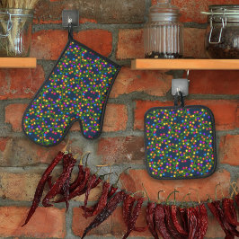 カラフルクリスマスライトかわいいおもしろいパタモダンーン 鍋つかみ&鍋敷きセット