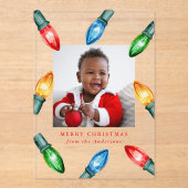 カラフルクリスマスライトアクリルホリデー写真 アクリル招待状 (正面)