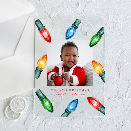 カラフルクリスマスライトアクリルホリデー写真 アクリル招待状