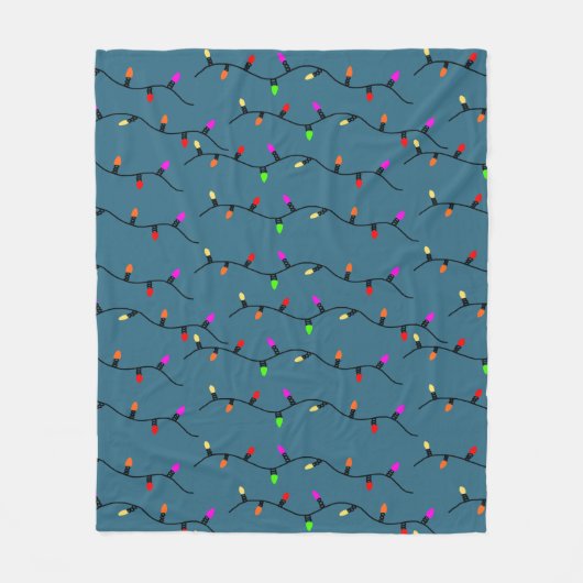 カラフルクリスマスライトオンブルー フリースブランケット (正面)