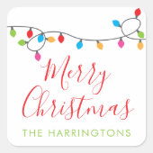 カラフルクリスマスライトギフトステッカー スクエアシール (正面)