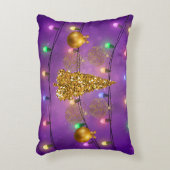 カラフルクリスマスライトゴールデンツリー&オーナメント アクセントクッション (正面(垂直))