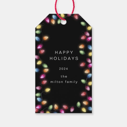 カラフルクリスマスライトモノグラムギフトラベル ギフトタグ (正面)