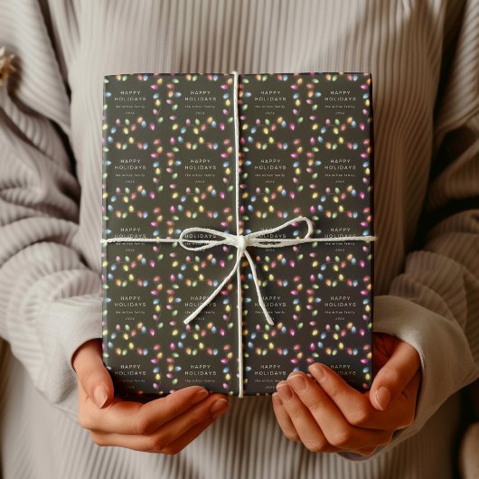 カラフルクリスマスライトモノグラムホリデイ ラッピングペーパー