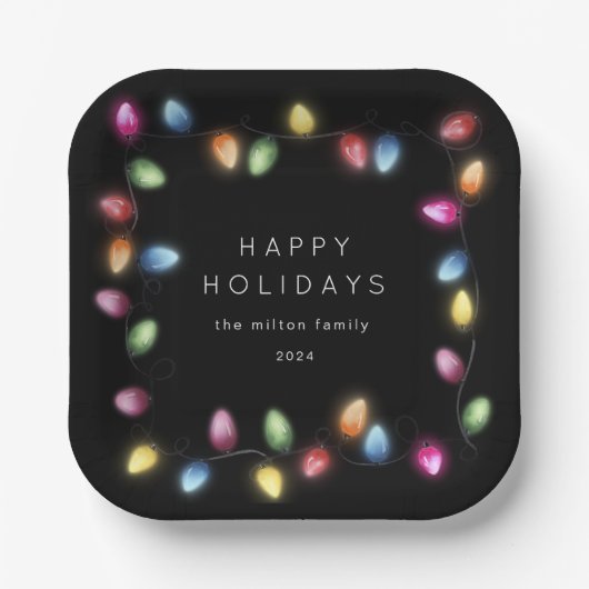 カラフルクリスマスライトモノグラム ペーパープレート (正面)