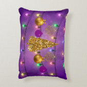 カラフルクリスマスライト&オーナメントゴールデンツリー アクセントクッション (裏面(縦))