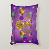 カラフルクリスマスライト&オーナメントゴールデンツリー アクセントクッション (正面(垂直))