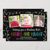 カラフルクリスマスライト(黒) 3枚フォトカード シーズンカード (正面/裏面)