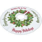 カラフルクリスマスリースライトカスタムメッセージ ブラッシュドポリエステルツリースカート (アングル)