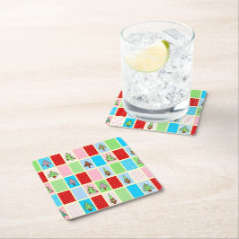 カラフルクリスマス広場 スクエアペーパーコースター