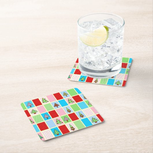 カラフルクリスマス広場 スクエアペーパーコースター (インサイチュ)