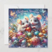 カラフルクリスマス恵みかわいいフェスティバルネズミ シーズンカード (正面)